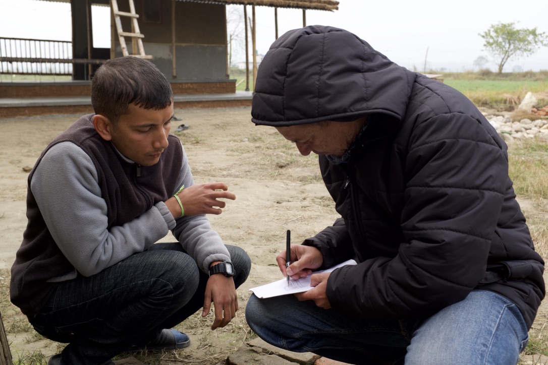 Prabal Thapa (architect) collects information from Sirshak Baniya.